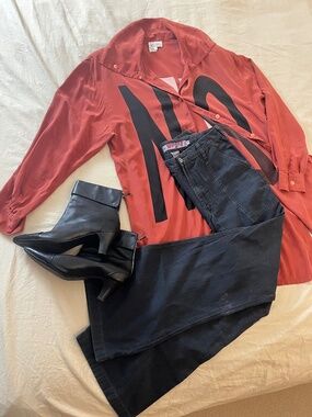 Otto Kern - Vintage 90s Brick Red NO/YES Button-Up Silk Shirt